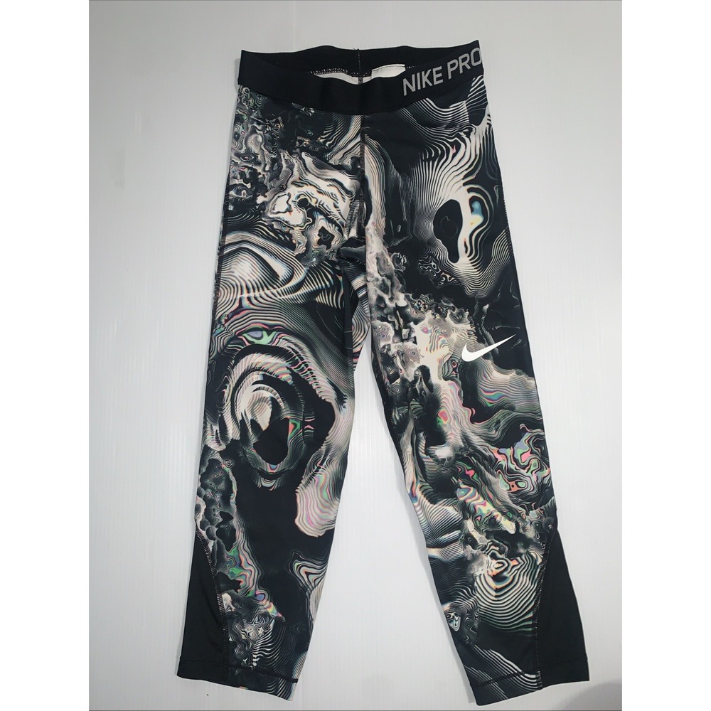 Nike Pro Women's Small Leggings psychedelic Black Capri Dri-Fit Compression Fit